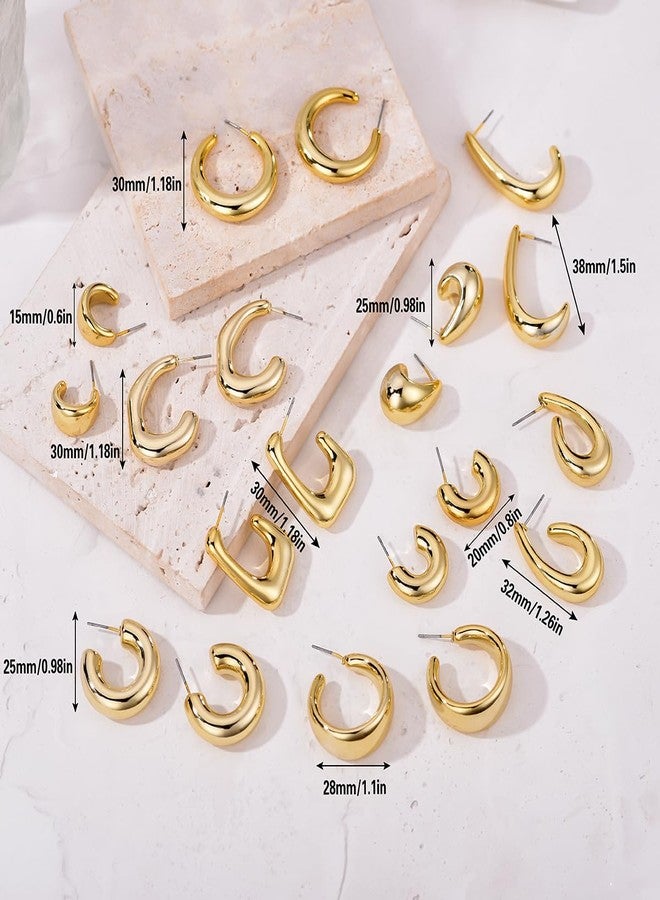 FOURPG 10 Pairs Chunky Gold Earrings for Women Hypoallergenic Trendy Thick Gold Plated Hoop Earrings Set Lightweight Jewelry - Image 5